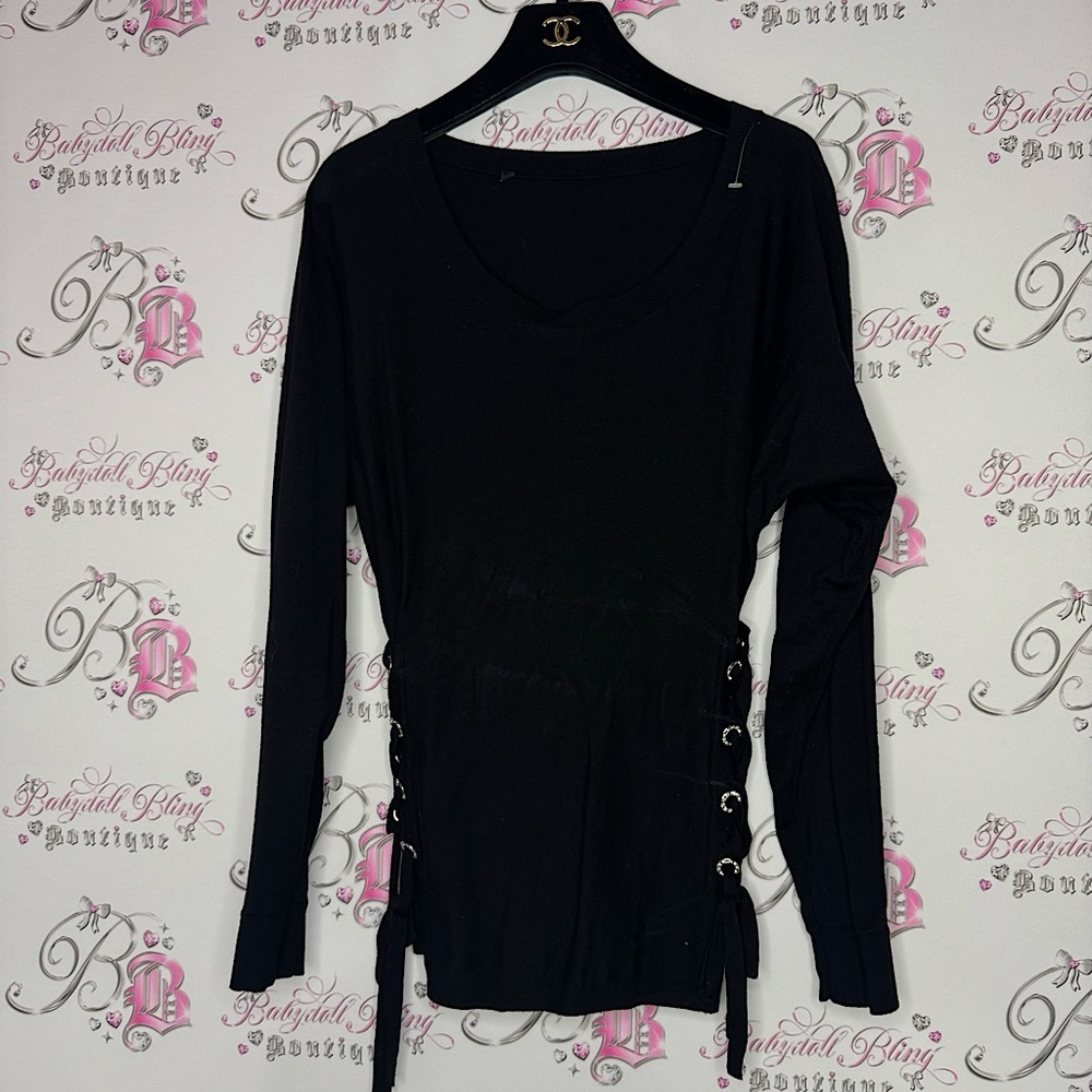 Corset top lace up sides diamond rhinestone crystal bling grommets tie up laces